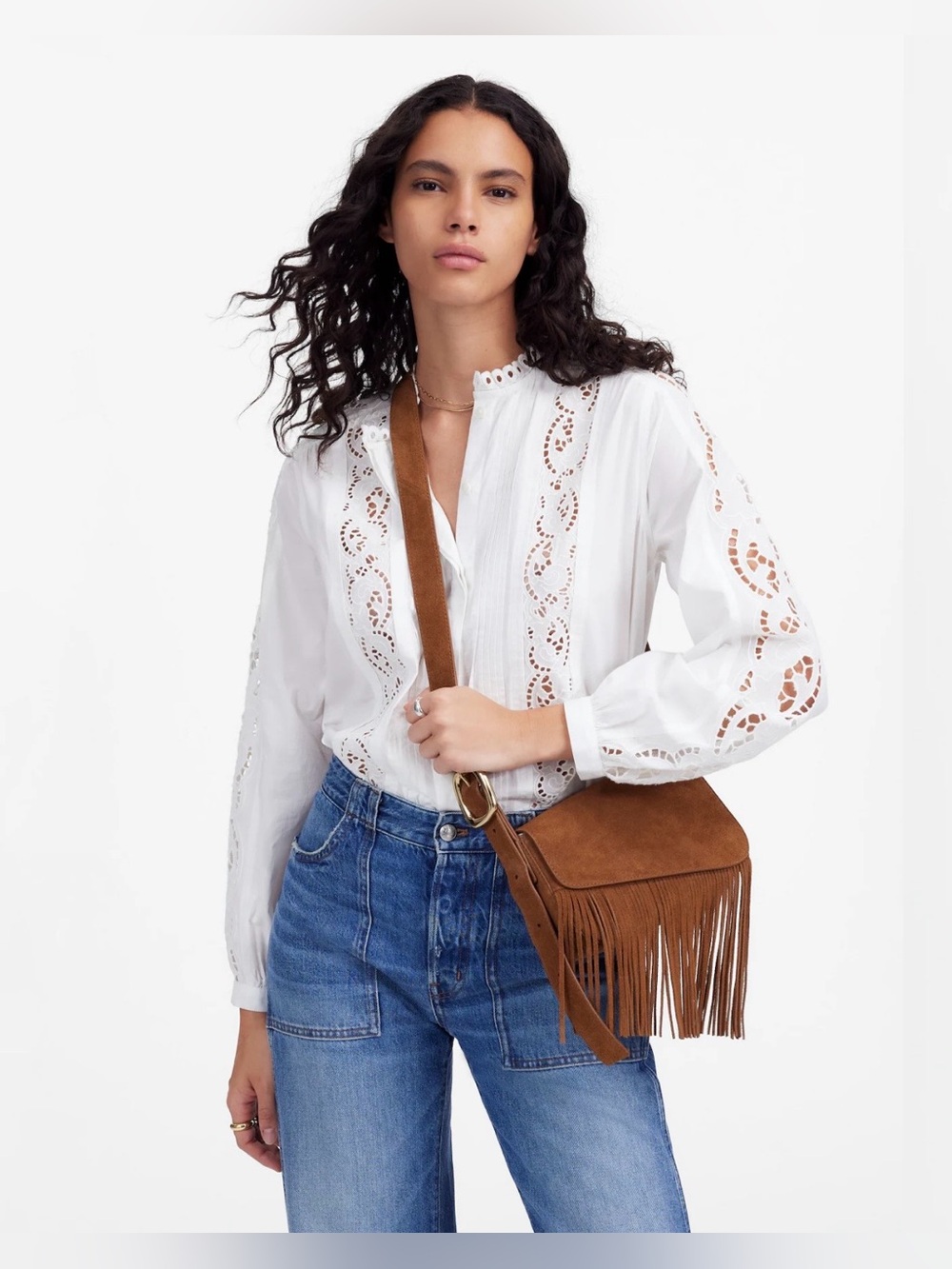 NEW Madewell The Sculptural Buckle Crossbody Bag NU148 Aged Cognac Suede Fringe - Picture 4 of 12